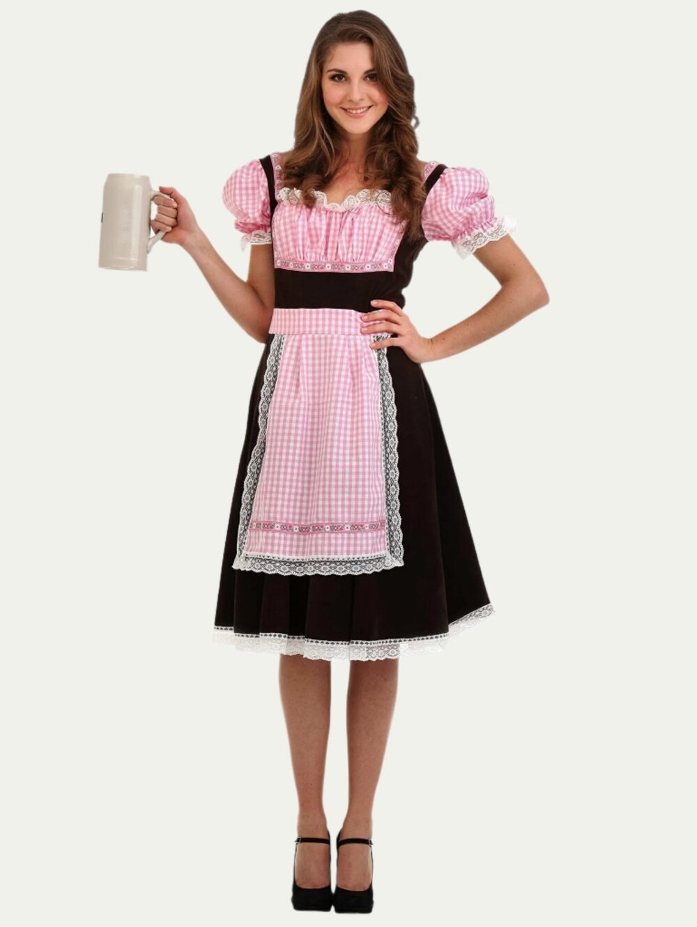 Hauntlook Bavarian Beer Maid Halloween Costume Pink Gingham Dirndl  NWOT